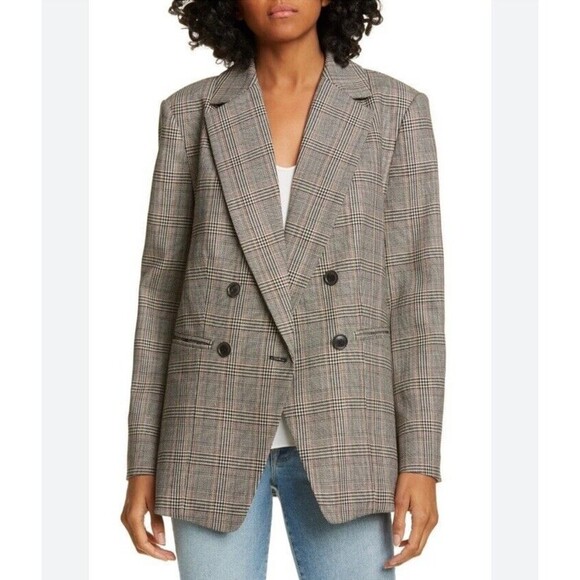 Frame Denim Jackets & Blazers - FRAME Double Breasted Plaid Check Multi Boyfriend Blazer Jacket Oversized Preppy